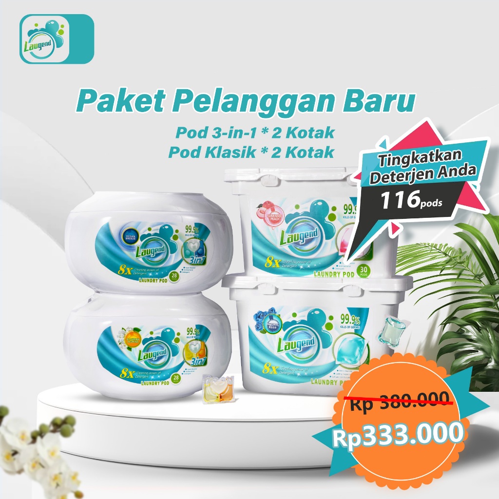 Laugend New Customer Bundle, Laundry Gel Ball 116 pods Laundry Gell / Detergen Gell 3 in 1 + Butiran