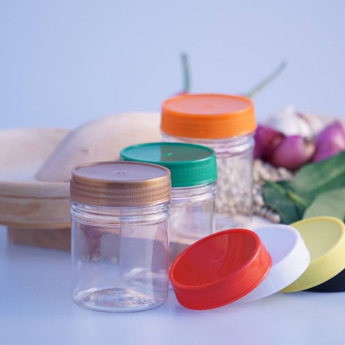 ( Jendela Kosmetik ) Toples Jar Plastik Toples Bumbu Bulat 100 ml Putih Merah