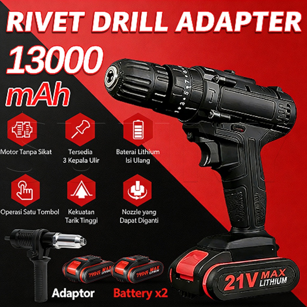 Adaptor Rivet Mesin Bor Listrik Kuat Praktis Kapusi Bor Adaptor Rivet Pistol Mur Rivet Tanpa Kabel T