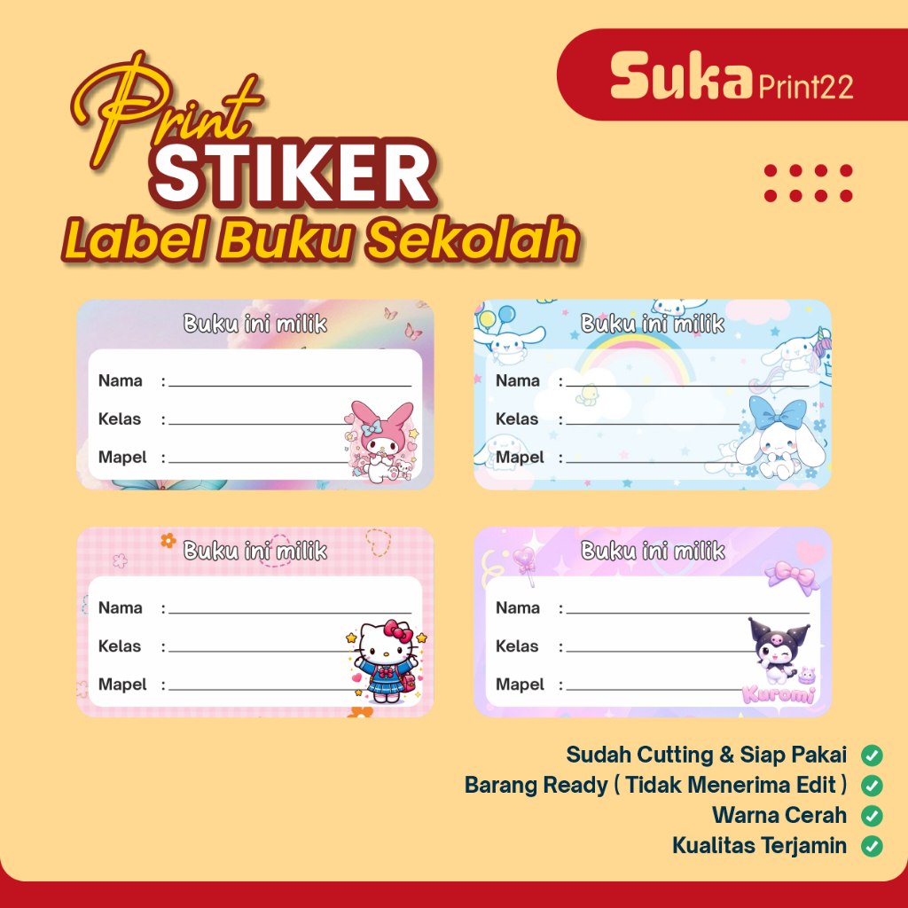 Sticker Label Nama Buku Pelajaran Sekolah - Label Buku Pelajaran Aesthetic