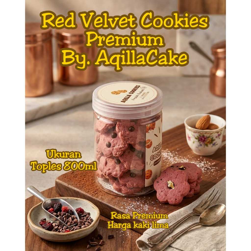 Kue kering lebaran premium promo red velvet cookies ukuran toples tabung 800ml