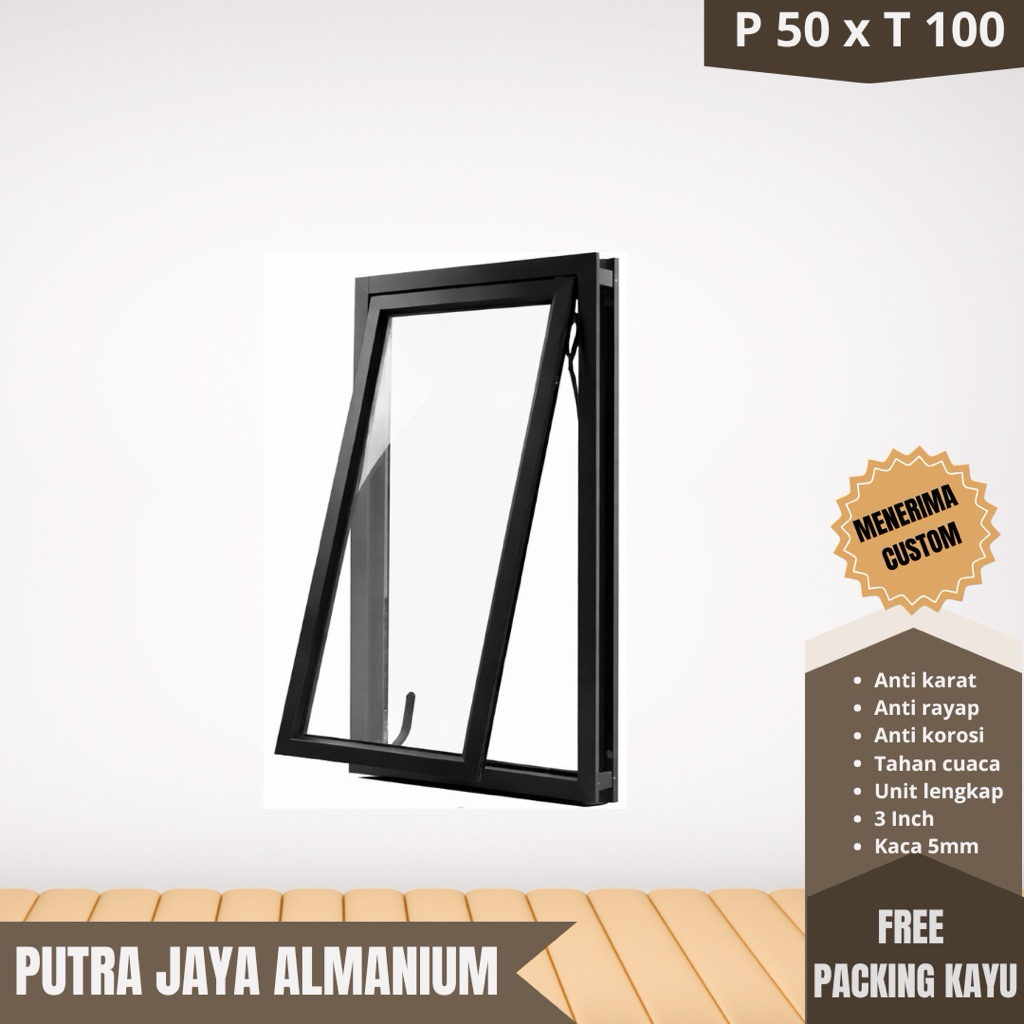 Jendela Aluminium Jungkit Polos P 50 x T 100