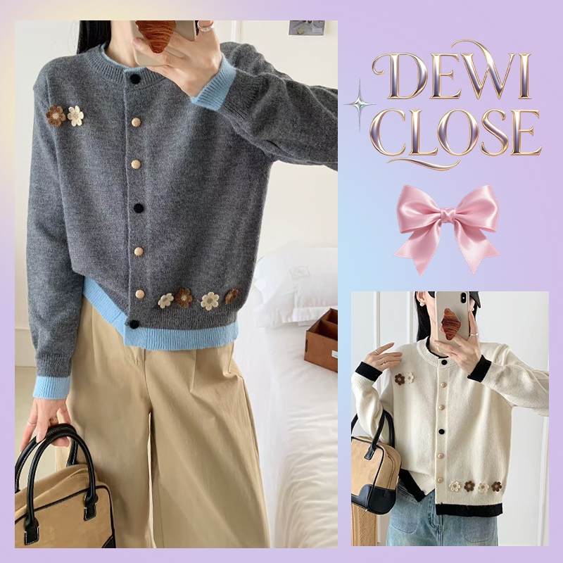 Dewi-Cardigan Rajut Sisca Pita Imut Pastel Lembut Casual Knitwear Santai