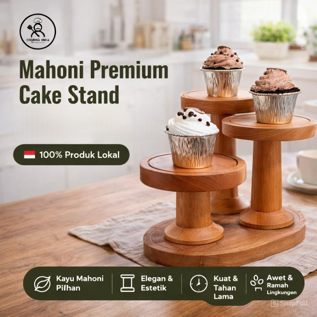 Stand Cake Kayu 15cm Mahoni Asli Food Grade | Alas Cupcake Kue Estetik Minimalist