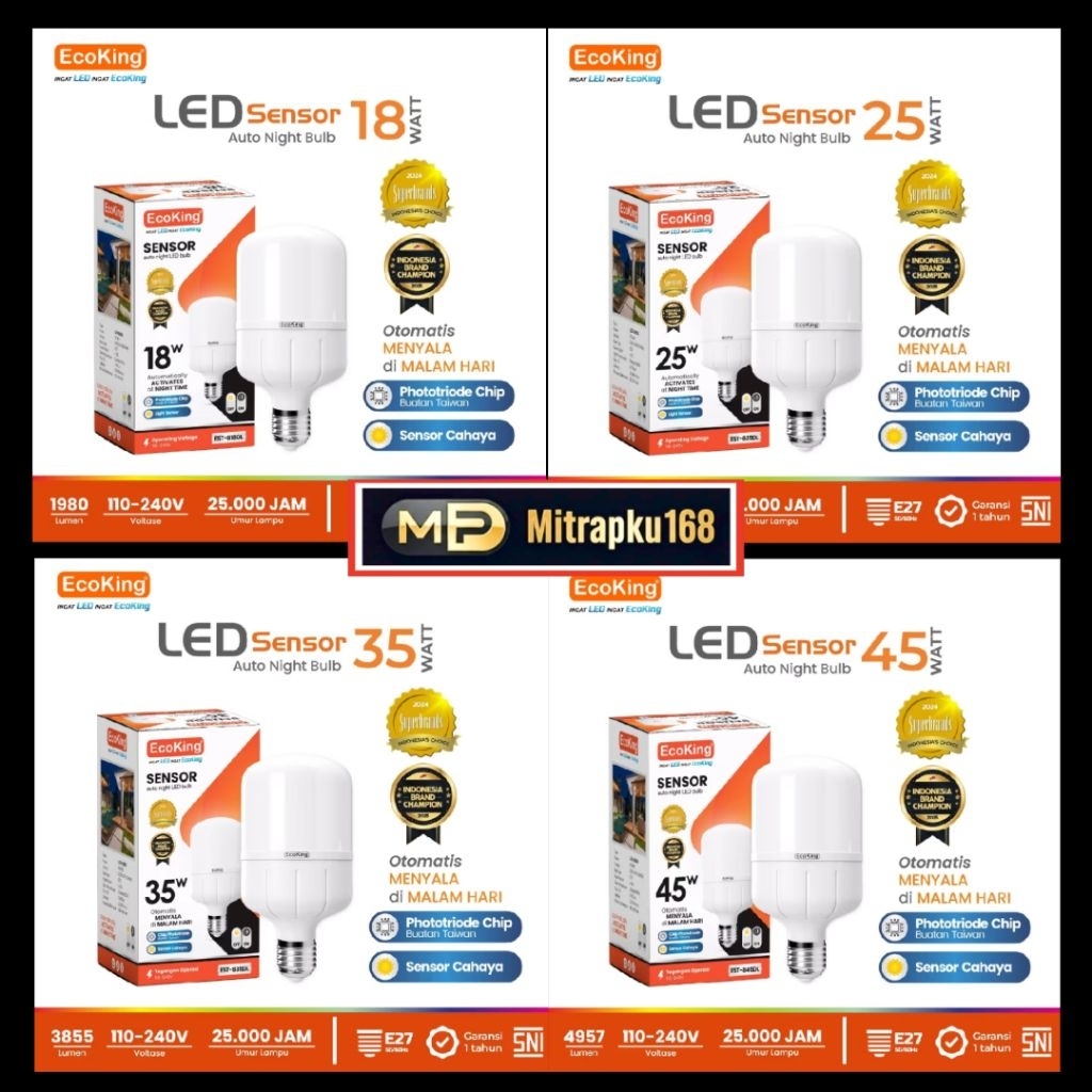 Lampu Led Sensor Cahaya Ecoking 18W 25W 35W 45W Cahaya Putih