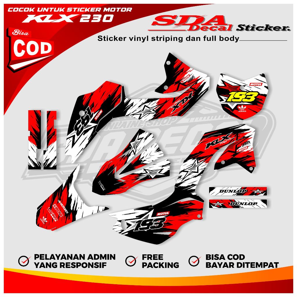 Decal Stiker KLX 230 Full Body - Sticker Decal KLX 230 Full Body Bisa Custom Nama Dan Nomer SDA.01