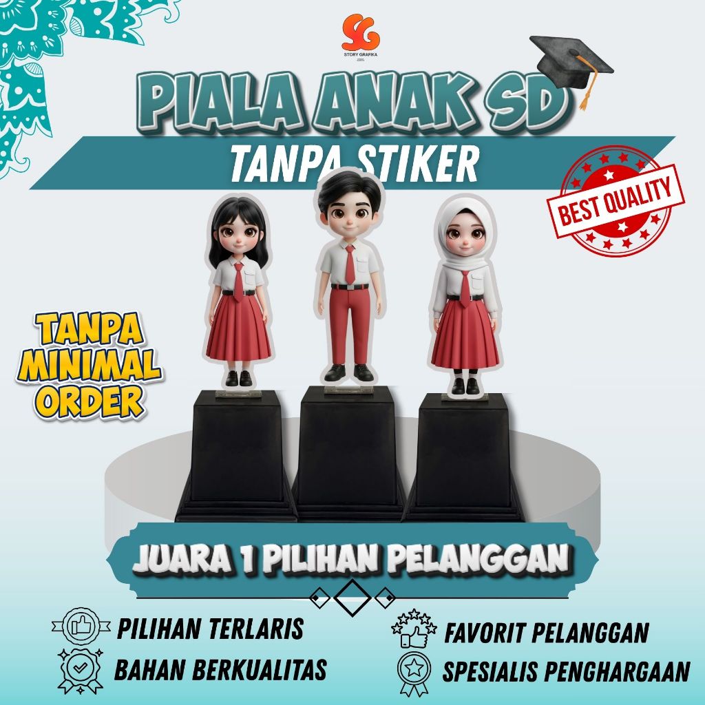 Piala Akrilik Wisuda Anak Sekolah SD | Tanpa Stiker | Hadiah Ranking,Penghargaan