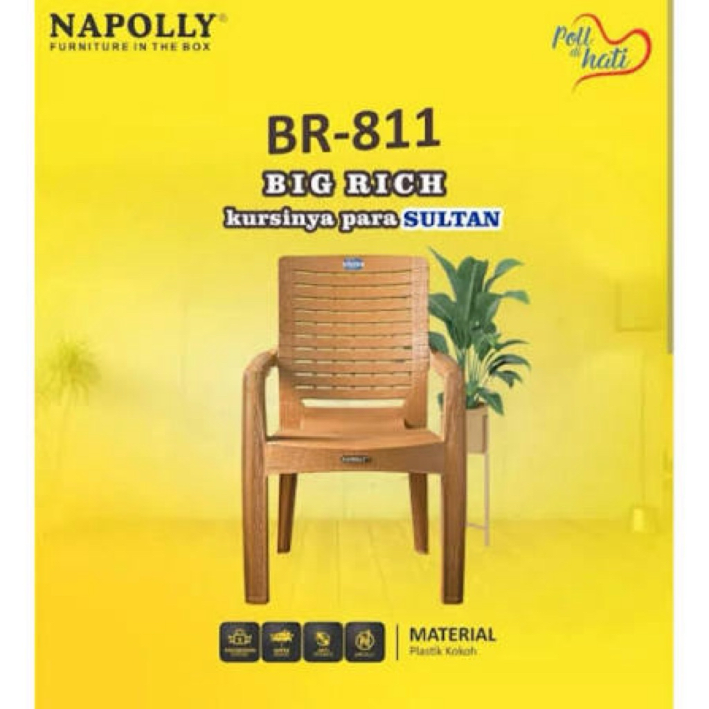 Kursi Santai Plastik Rotan Teras Kursi Senderan Tangan Napolly Big Rich 811 - BR 811