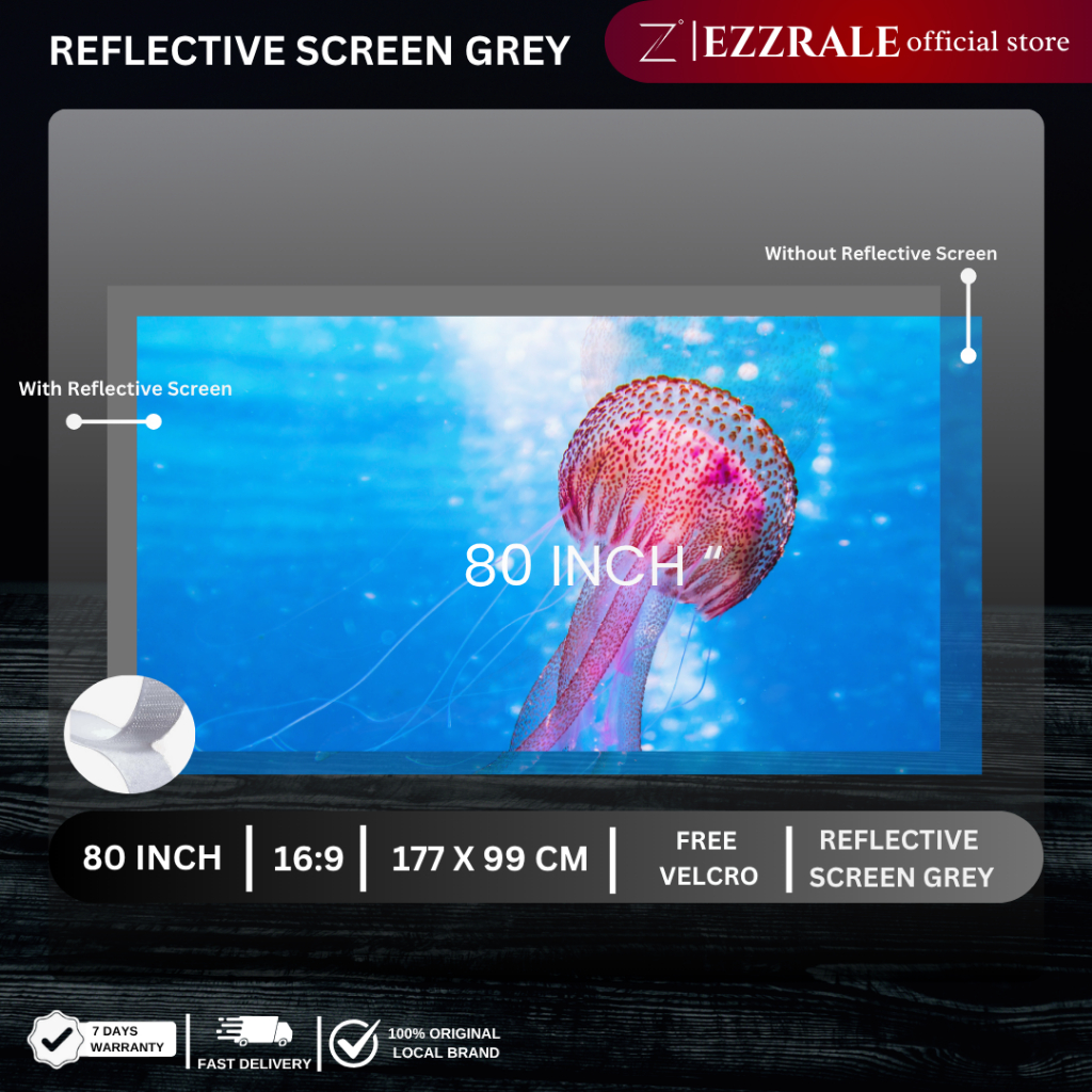 Ezzrale Layar Proyektor reflective screen 80 Inch | 100 Inch | 120 Inch