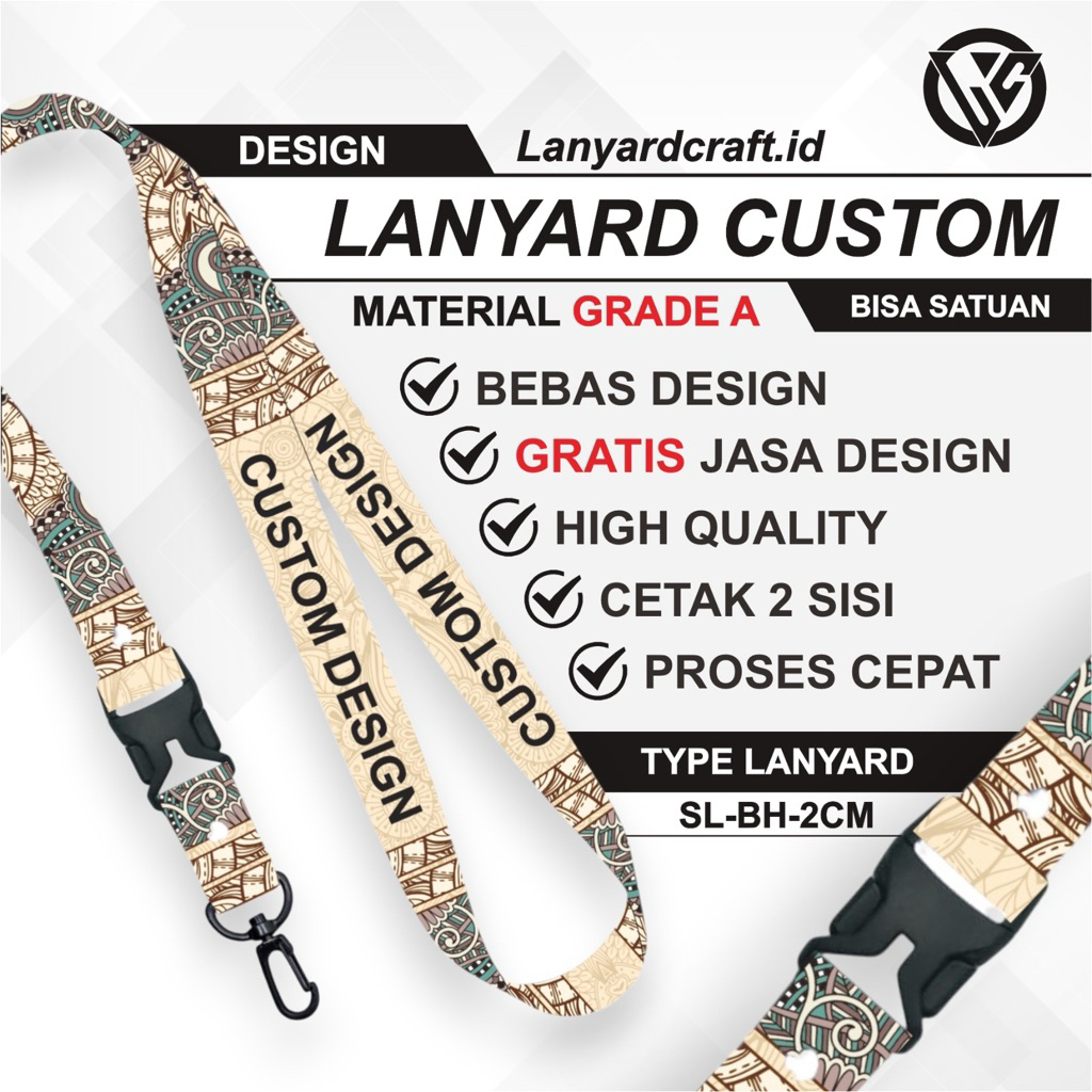 [CUSTOM SATUAN] Custom Lanyard Size 2cm Type SL-BH Lanyard Id Card Printing / Lanyard Custom Desain 