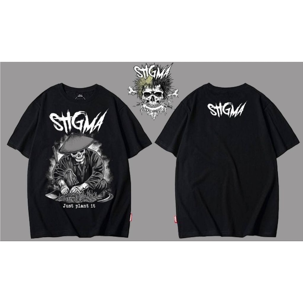 Kaos baju T-shirt original STIGMA MERCH warna hitam pria wanita lengan pendek sablon Plastisol ink