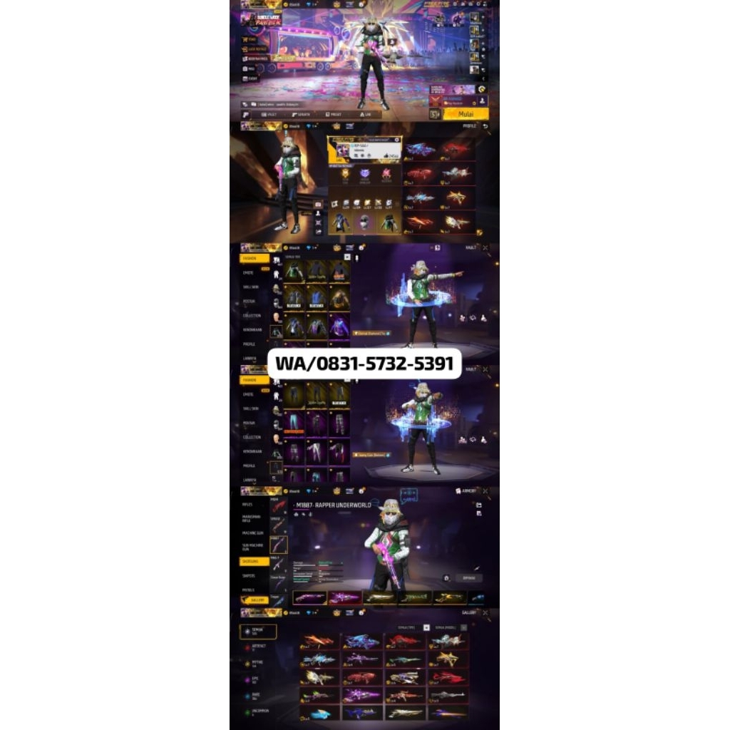 AKUN FF SULTAN-LEVEL TINGGI, SKIN LENGKAP READY AKUN FF MURAH-BAGUS FULL SKIN