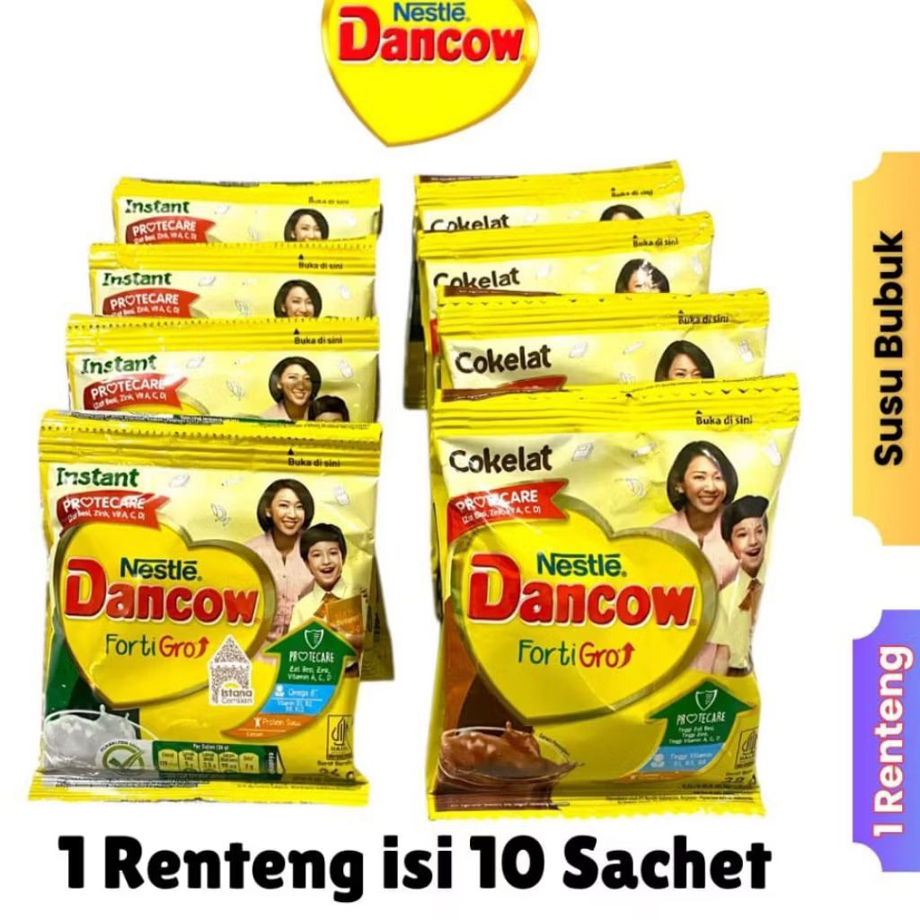 Susu Dancow Fortigro Renteng Isi 10 Sachet - Varian Instant & Cokelat - Susu Bubuk Anak Protecare Or