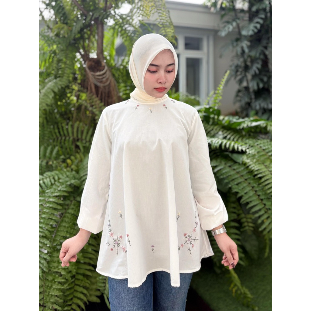 Blouse katun poplin premium mix sulam hand made (blouse saja) Kacing belakang  Ori By Edness Kayla