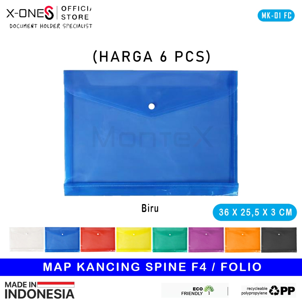 MONTEX (6 PCS) MAP KANCING PLASTIK PUNGGUNG F4 FOLIO MAP KANCING PLASTIK /MK-01 FC GROSIR