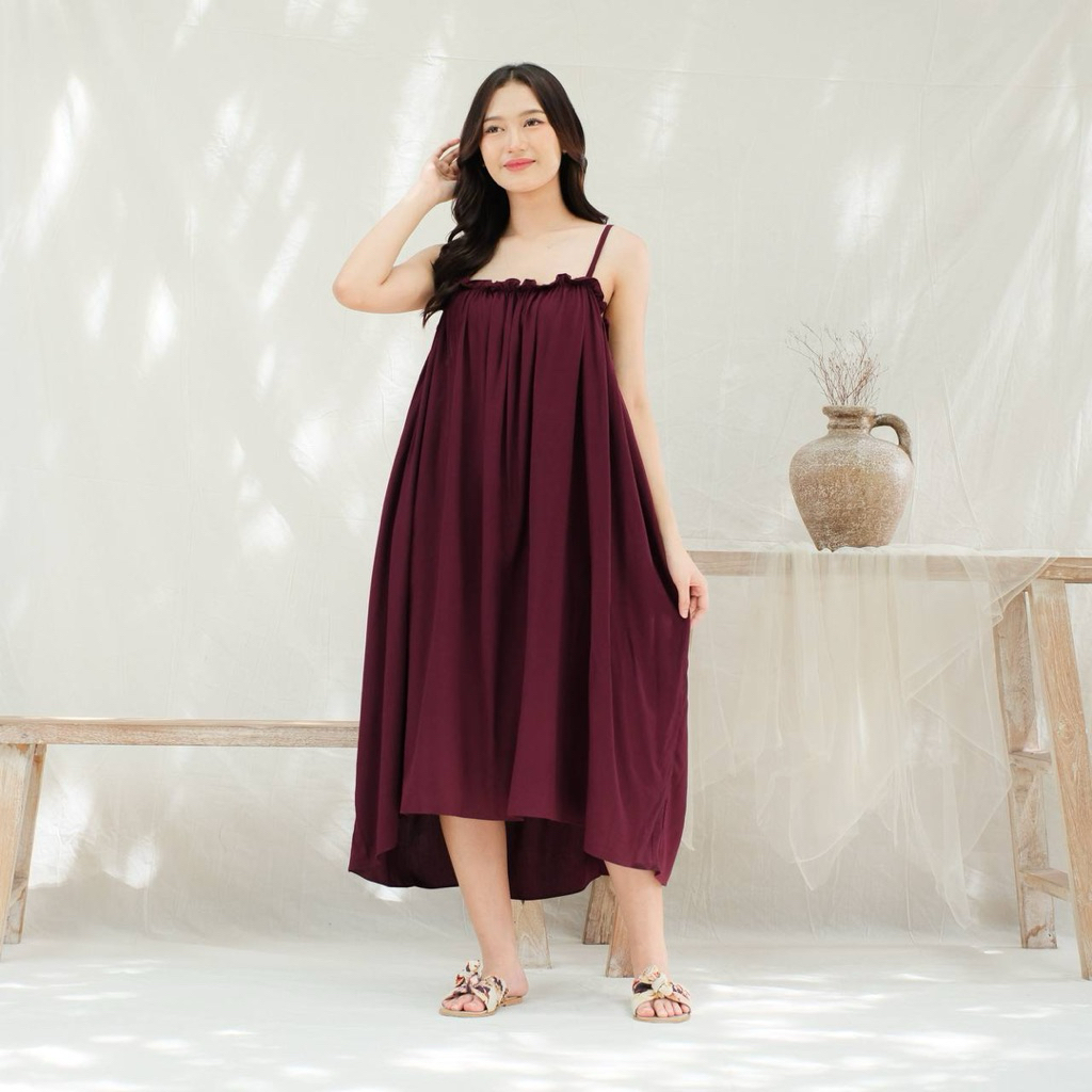 Dress Kinara Panjang Backless Rayon Elegan Nyaman