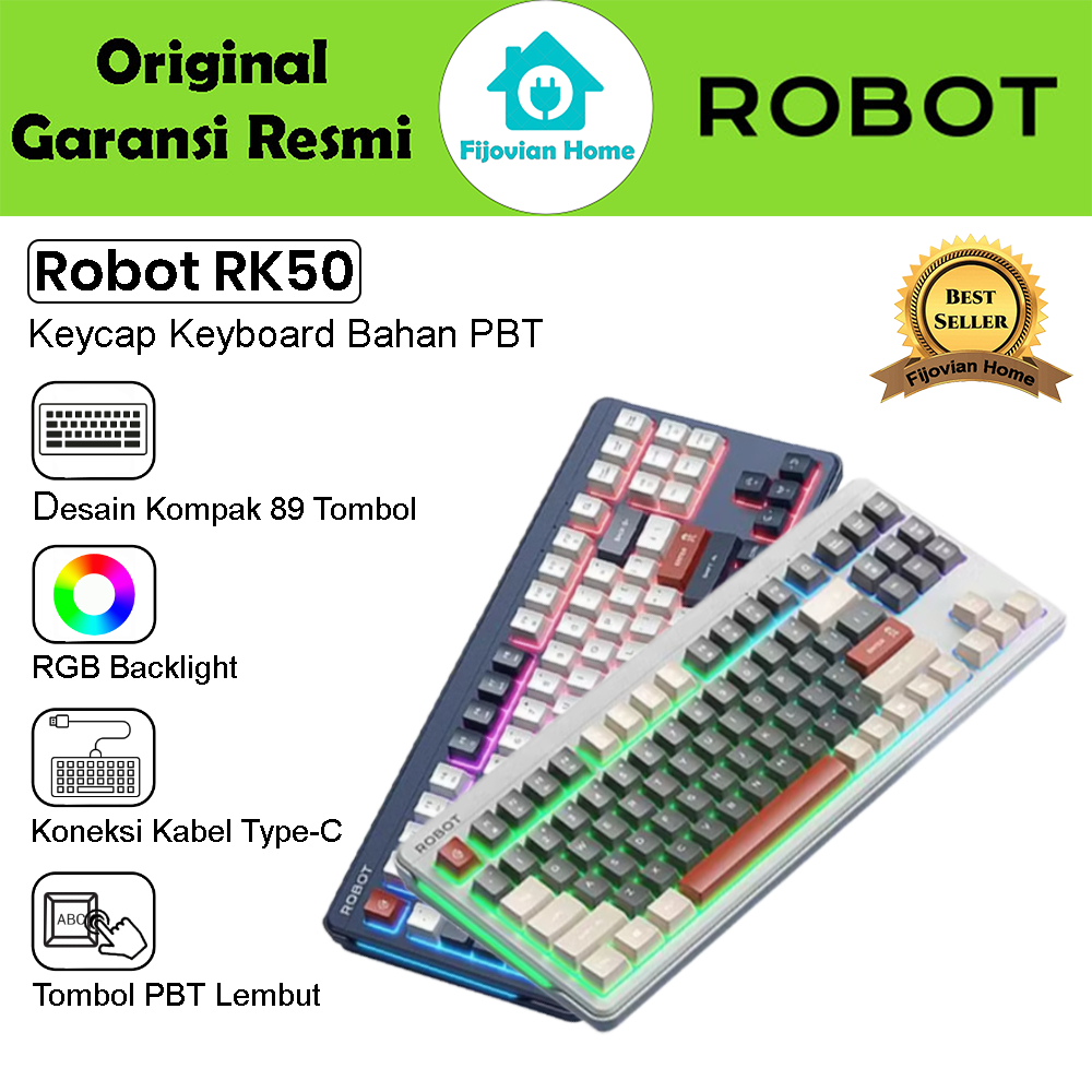 Keyboard Robot RK50 Rainbow Backlight - Desain Kompak 89 Tombol - Koneksi Kabel Type-C