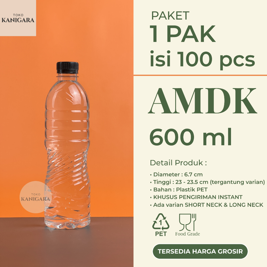 BOTOL AMDK 600 ml 1 pak isi 100pcs - BOTOL PLASTIK 600 ML