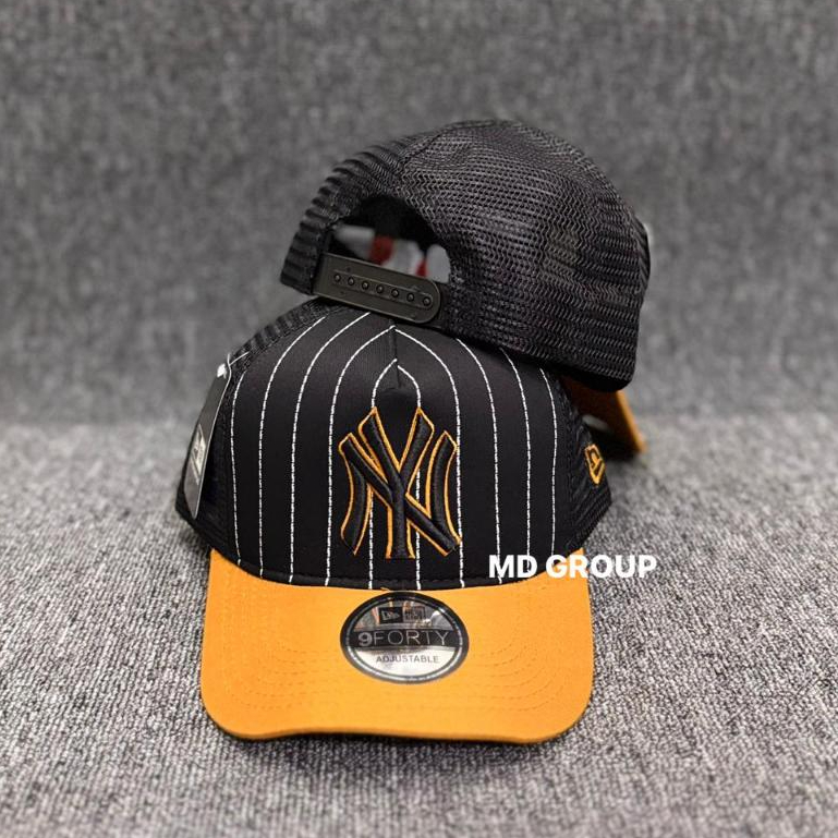 Topi Baseball Jaring Truker Unisex Premium Cotton Motif NY Hitam Kuning