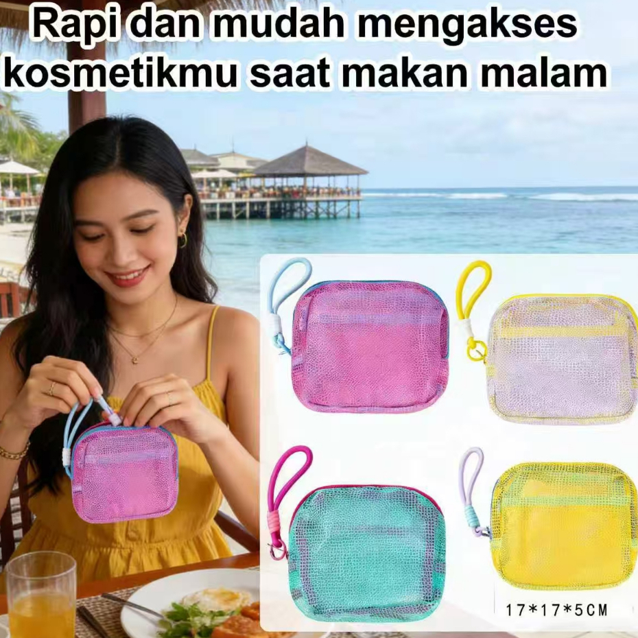 Tas Kosmetik Mini Serbaguna - Desain Multifungsi, Warna Ceria, PortabelPouch Jaring Free Gantungan M