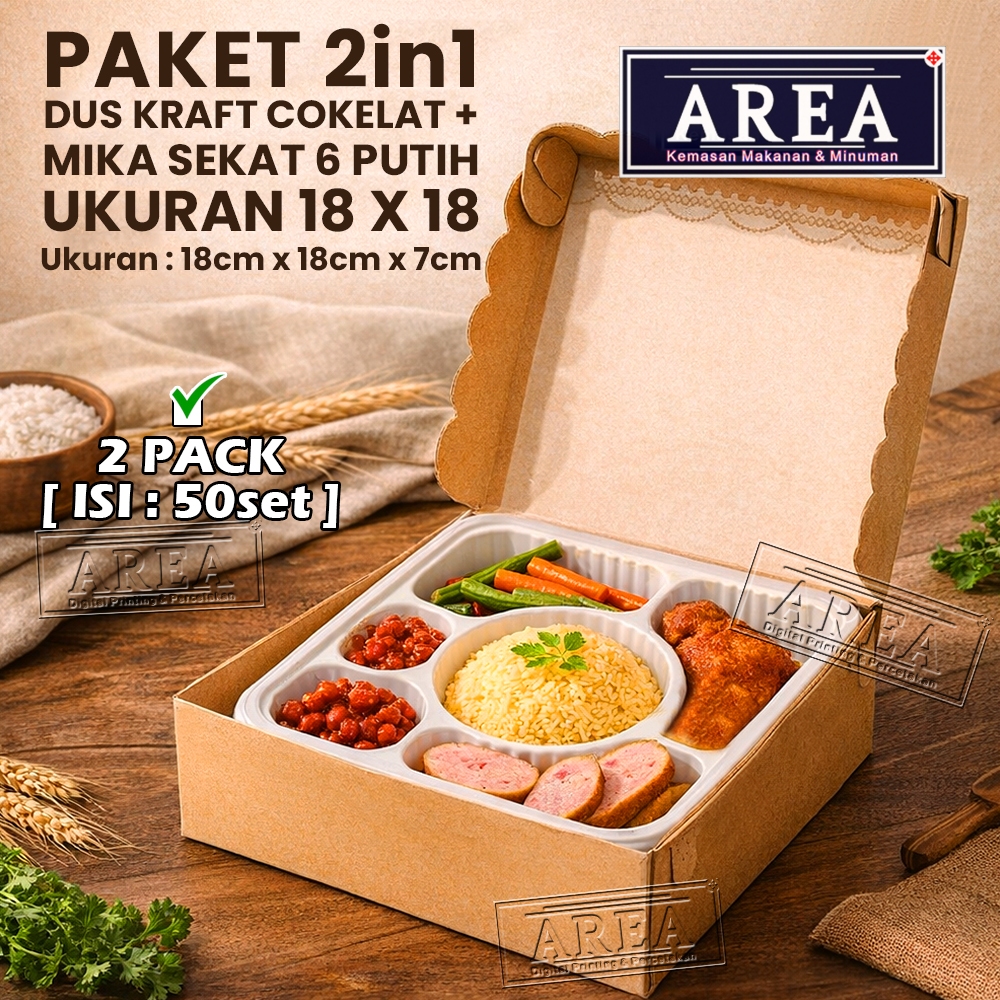 [2in1-PAKET-18x18] Dus Katering + Mika Sekat 6 Putih Nasi Kotak Hajatan, Tasyakuran, dan Aqiqah