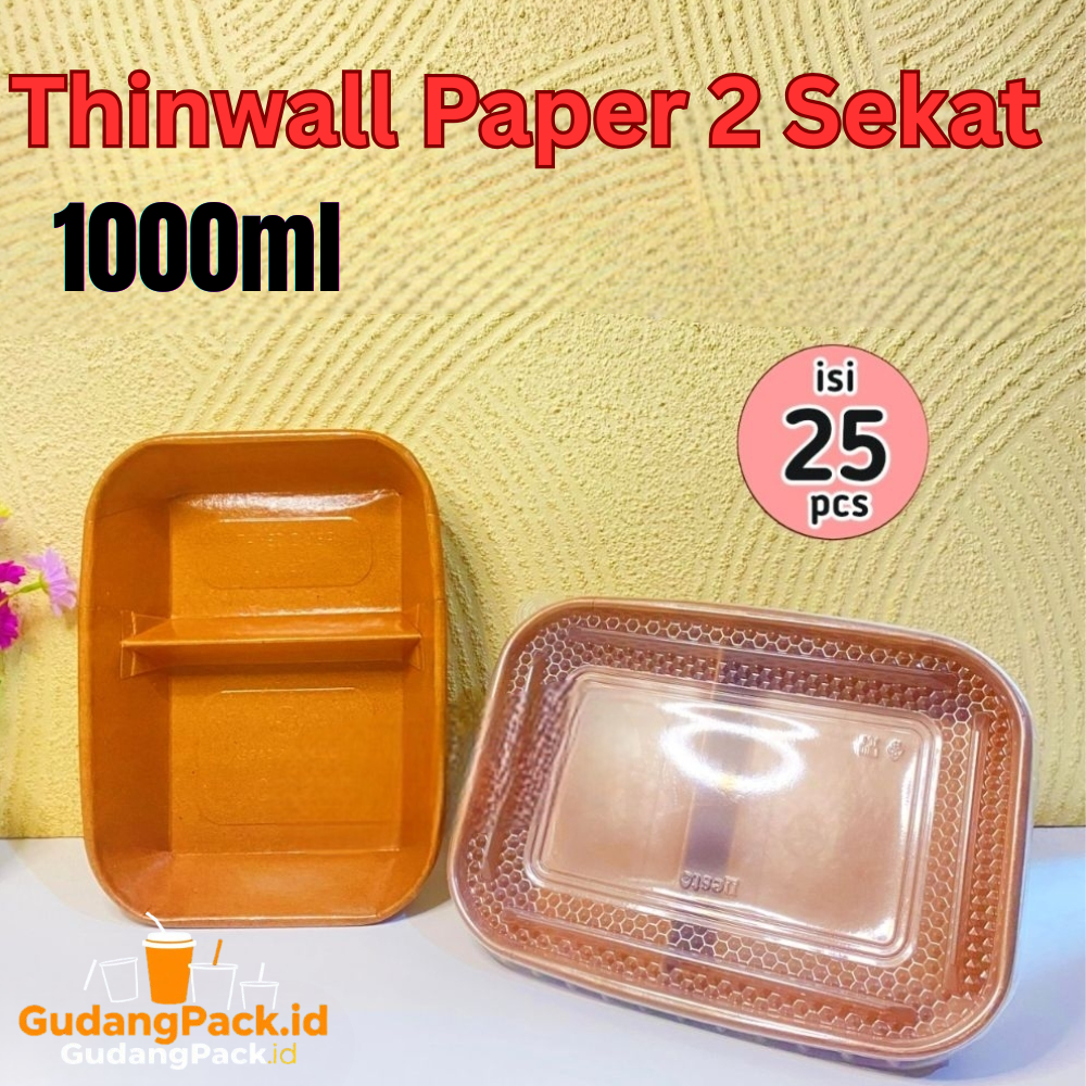 Paper Thinwall Lunch box 1000ML 2 Sekat 25pc / Paper Bowl Sekat 1000 ml Kotak Box
