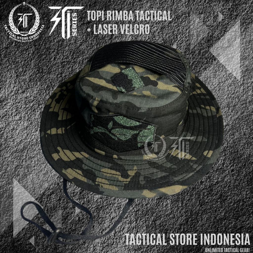 Tactical Store Indonesia ®  Topi Rimba Tactical Laser Velcro Multicam Black Sage Green Habema Brimob