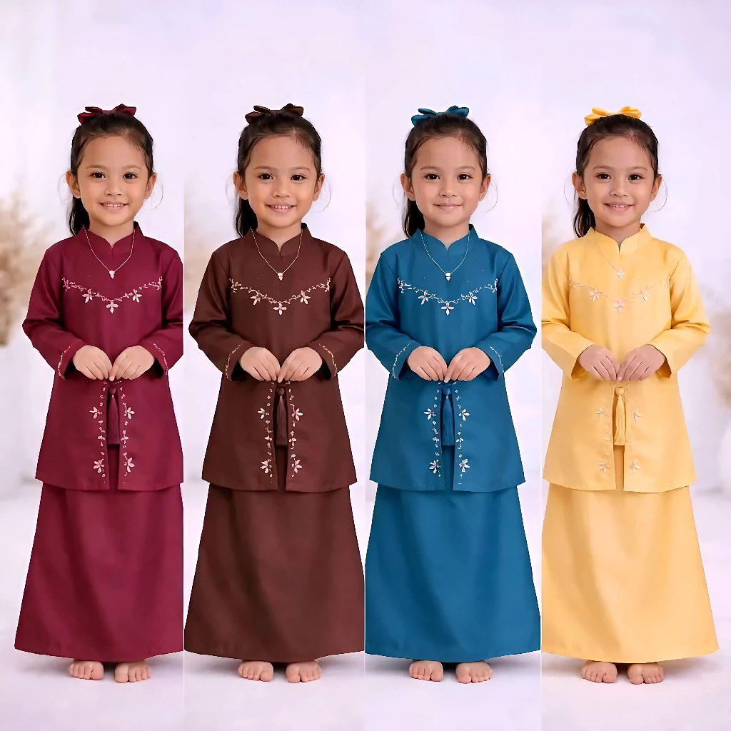 one set elliza baju kurung melayu anak perempuan baju pesta desain payet mutiara real pict