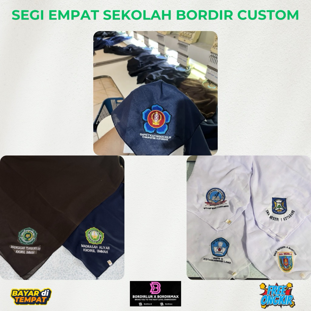 Segi Empat Sekolah Bordir/Segi Empat Bordir Custom/Segi Empat Sekolah/Segi Empat Paris Jadul