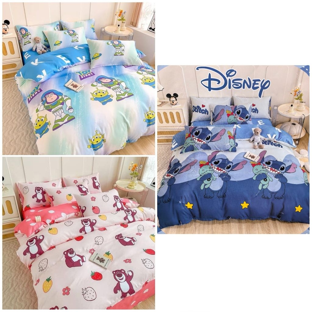 Bedding Set Sprei Duvet Cover Bed Cover Disney Store Stitch Scrump Toy Story Buzz Lotso Bear Pink Bi