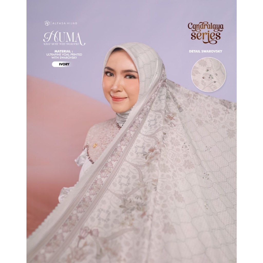 HIJAB MOTIF PREMIUM HUMA SCARF WITH SWAROVSKY LUXURY COLLECTION CANDRALAYA SERIES - Alfasa Hijab