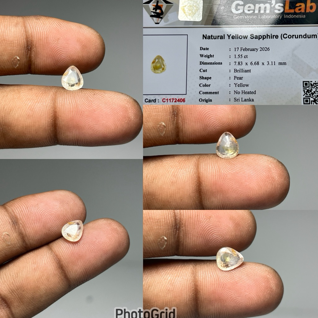 Natural Yellow Sapphire ceylon srilanka batu yellow safir selon srilangka CT 1.55 Dim 7.83x6.68x3.11