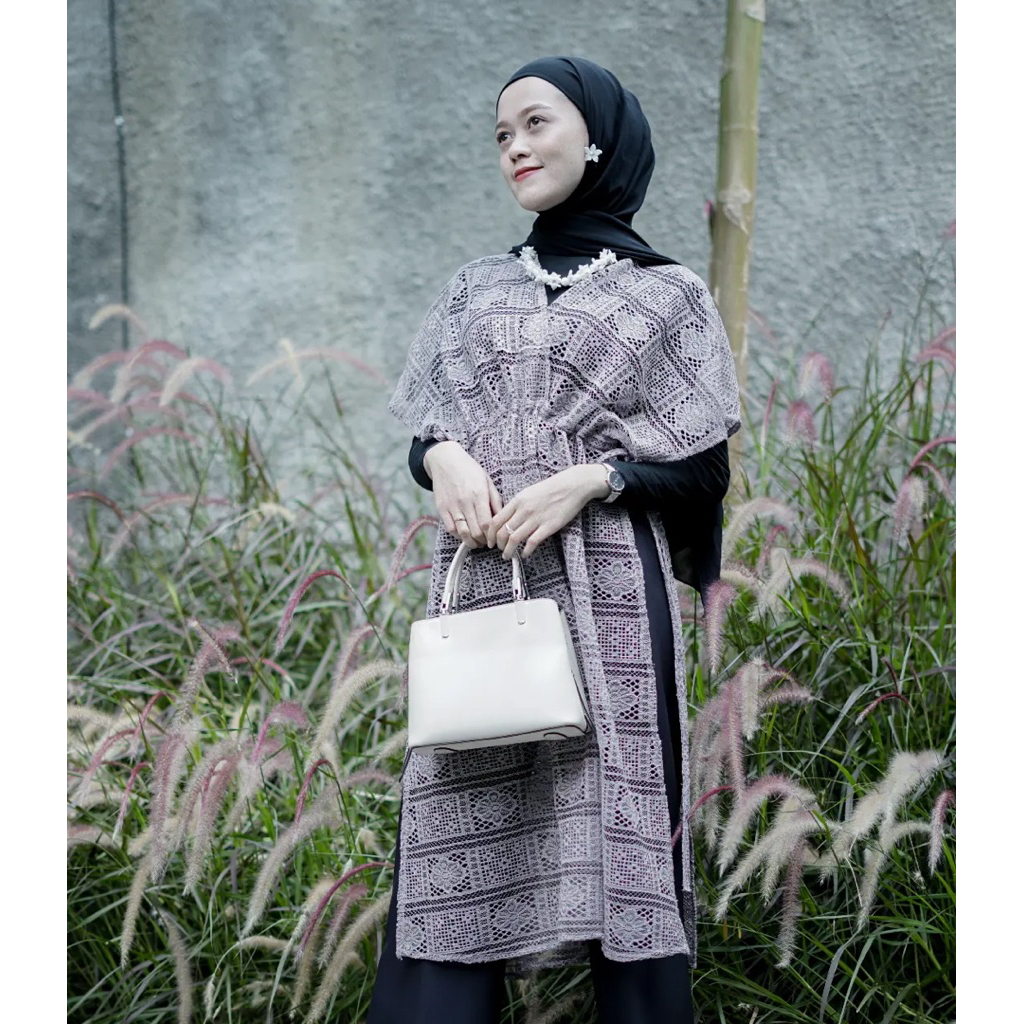 SERINA LONG OUTER BROKAT LILAC GREY |ATASAN WANITA|BAJU KONDANGAN|VEST|