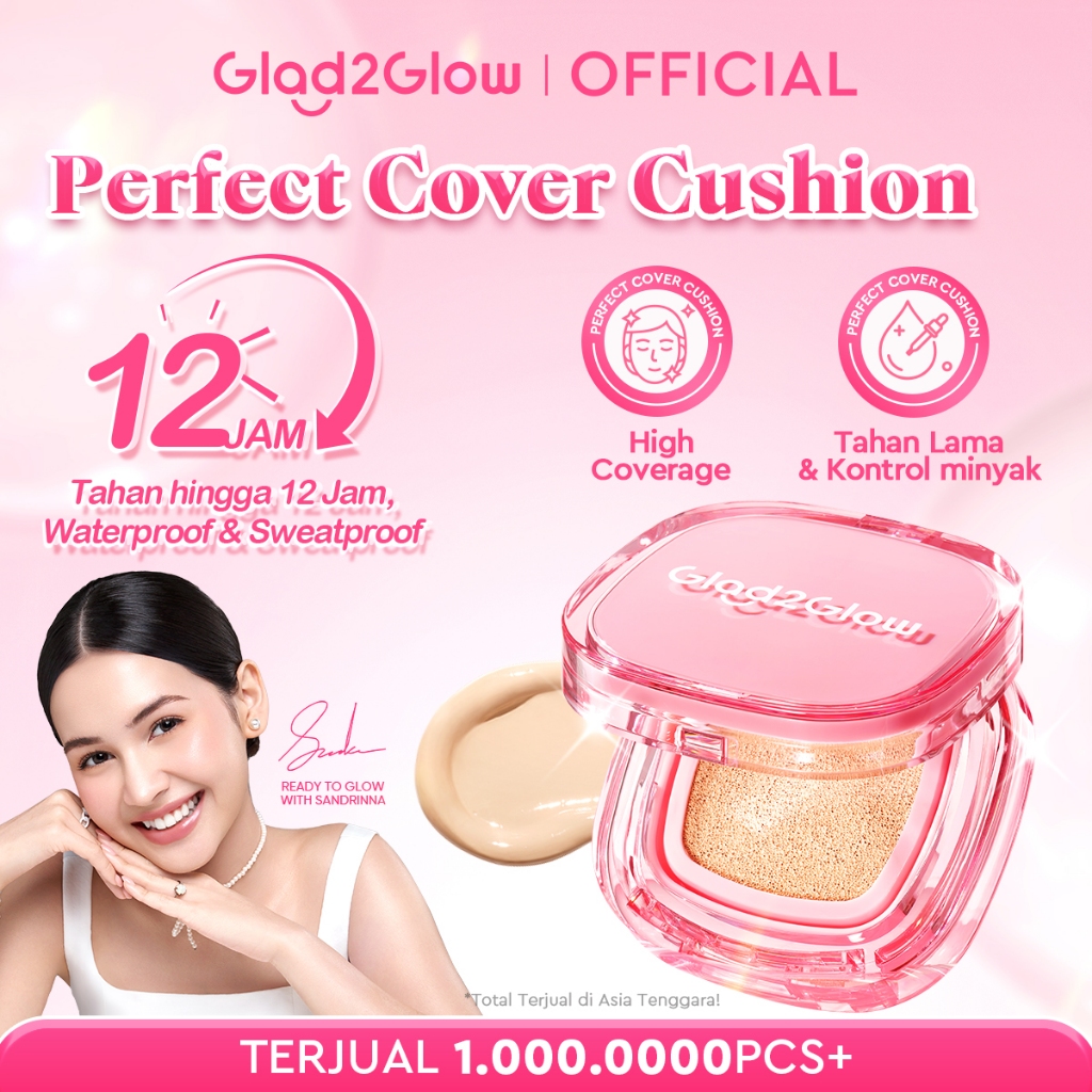 [Ready Stock]Glad2Glow Perfect Cover Cushion Foundation Waterproof Make Up Setting Concealer BB Crea