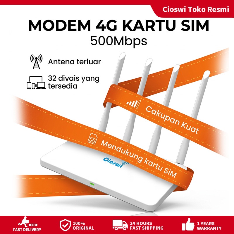 Cioswi Router 4G Rumah 500Mbps, WiFi Super Cepat + Modem Kuota Tak Terbatas modem wifi