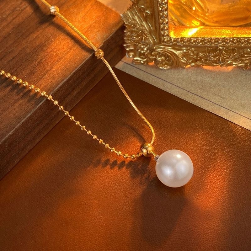 Kalung Liontin Mutiara Besar Gold Plated Anti Karat - Aksesoris Wanita Elegan Kekinian