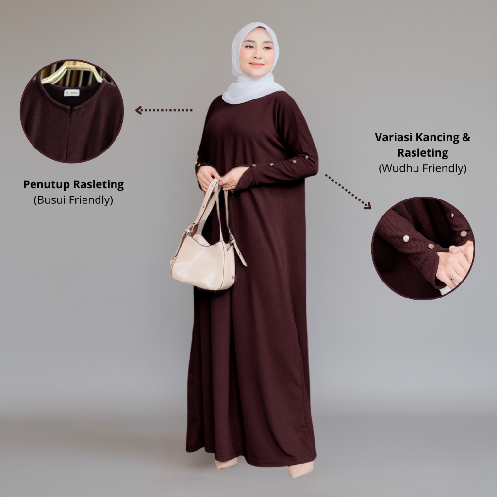 PRQUEEN Inara Maxy Dress Rajut Wanita Maxi Model Inara - Gamis Wudhu Busui Friendly Knit Dress Wanit