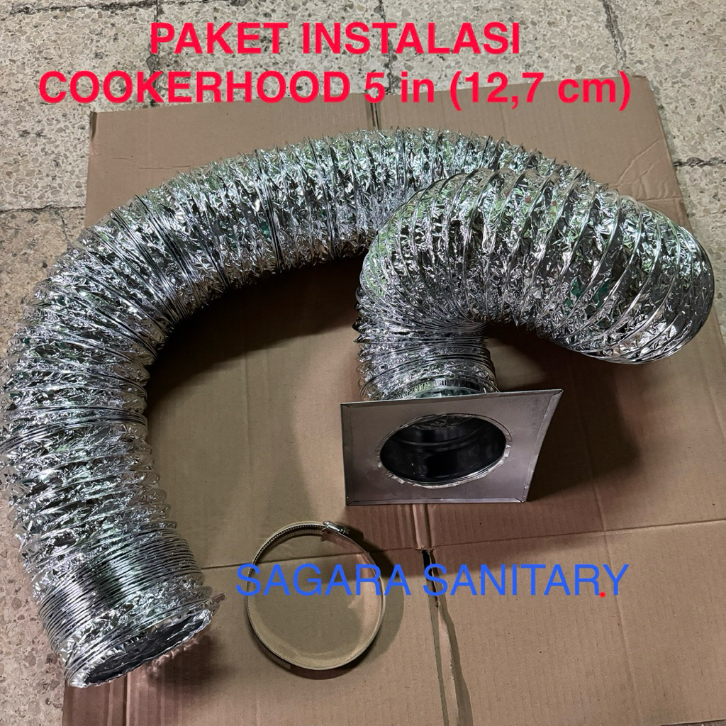 paket instalasi cooker hood 5 in rinnai modena dll / paket instalai selang pembuangan exhaust fan 12