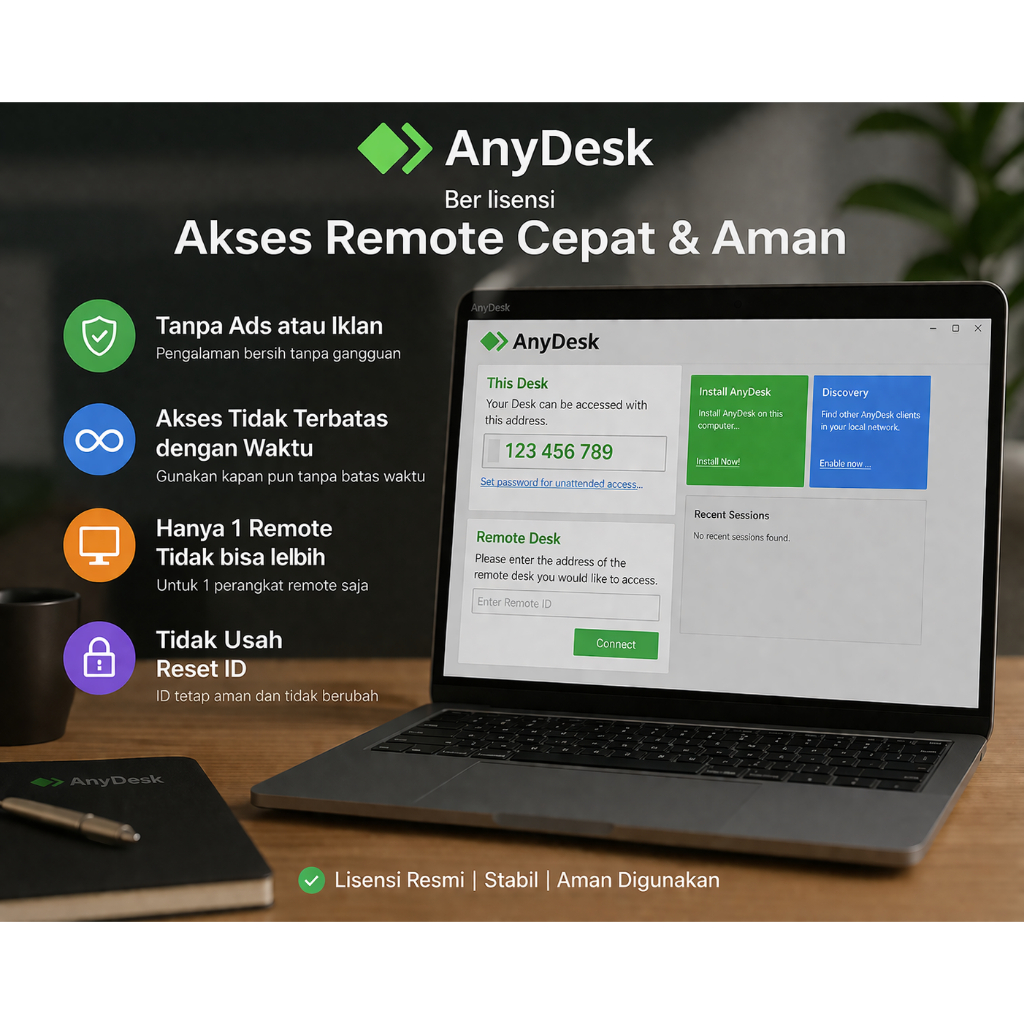 AnyDesk Premium Tanpa Iklan Unlimited Time 1 Device Remote (Hijau)