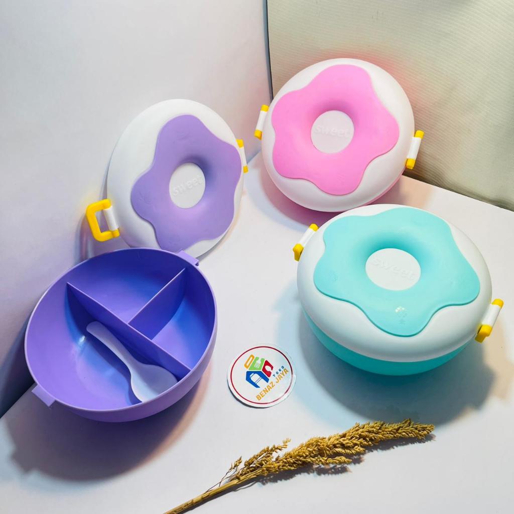 LUNCH BOX DONAT TEMPAT BEKAL UNIK LUCU 3 SEKAT FREE SENDOK KODE 6717