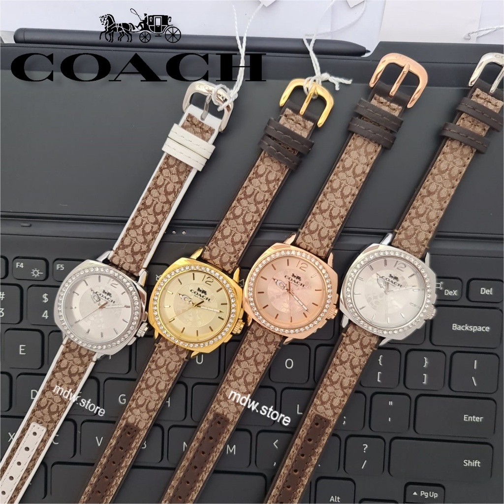 Co ac h Original Leather Kulit Motif Ring Permata Jam Tangan Wanita