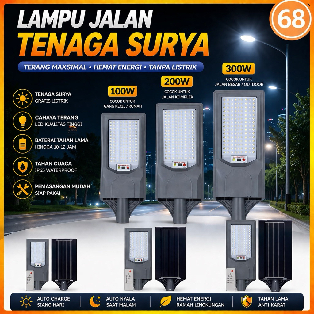 [COD] Lampu Jalan PJU LED Tenaga Surya / Lampu PJU Solar Cell 100W 200W 300W Panel Surya SOROT 100 2