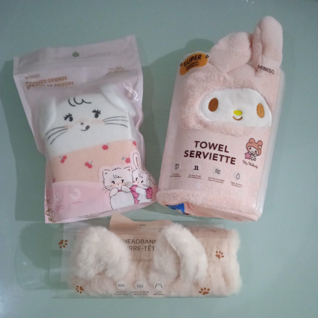 Sponge Spons Sabun Mandi Miniso / Handuk Face Towel Sanrio Miniso / Headband Lucu Kelinci Miniso