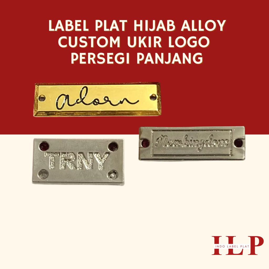 Label Plat Hijab Alloy Custom Ukir LOGO DI PAPAN SEGI PANJANG (Huruf/ Alphabet/ Logo Fashion Label M