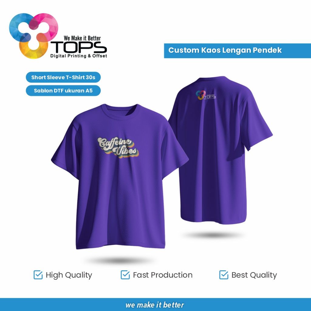 Custom Kaos Lengan Pendek / Short Sleeve T-Shirt 30s - Sablon DTF ukuran A5