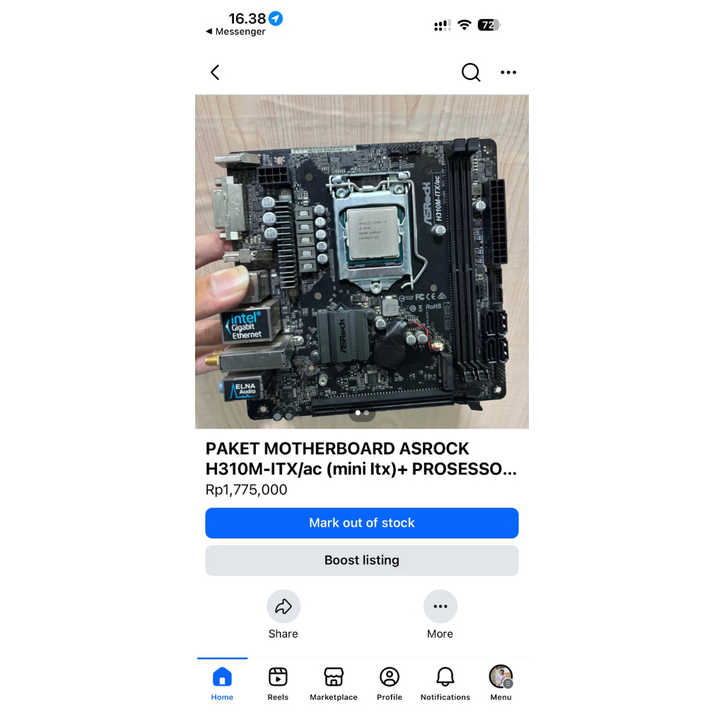 PAKET MOTHERBOARD ASROCK H310M-ITX/ac (mini Itx)+ PROSESSOR INTEL CORE I5-9400 BKN YG F NORMALJAYA