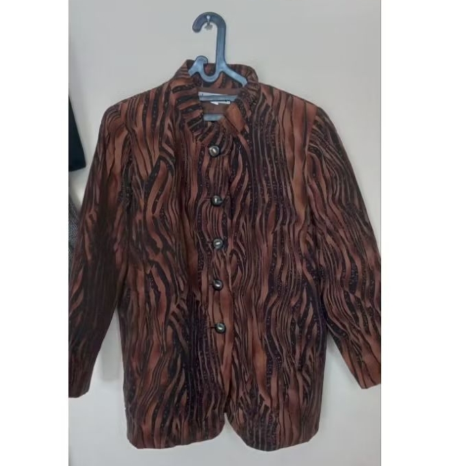 Blouse Wanita Batik Coklat Motif Garis Lengan Panjang
