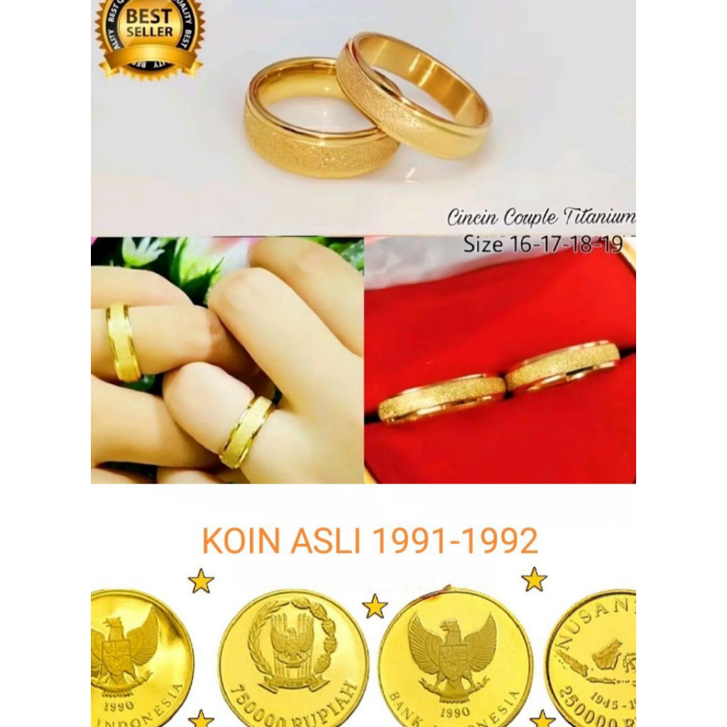 CINCIN KOIN ASLI 1991 CINCIN POLOS PASIR WARNA EMAS ANTI LUNTUR DAN KARAT
