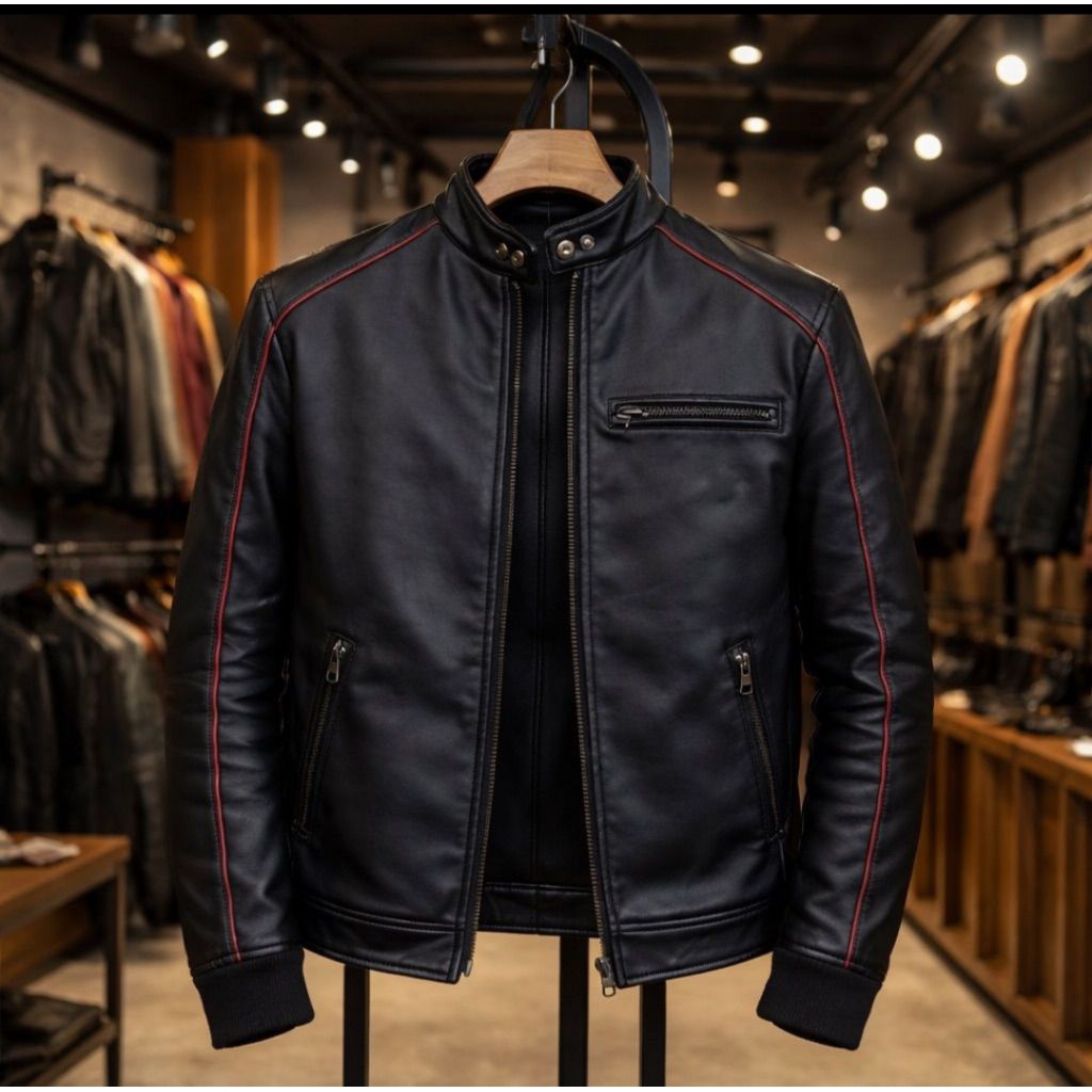 Jaket Kulit Asli Domba Pria Premium Hitam Garut Model Slim Fit Elegant