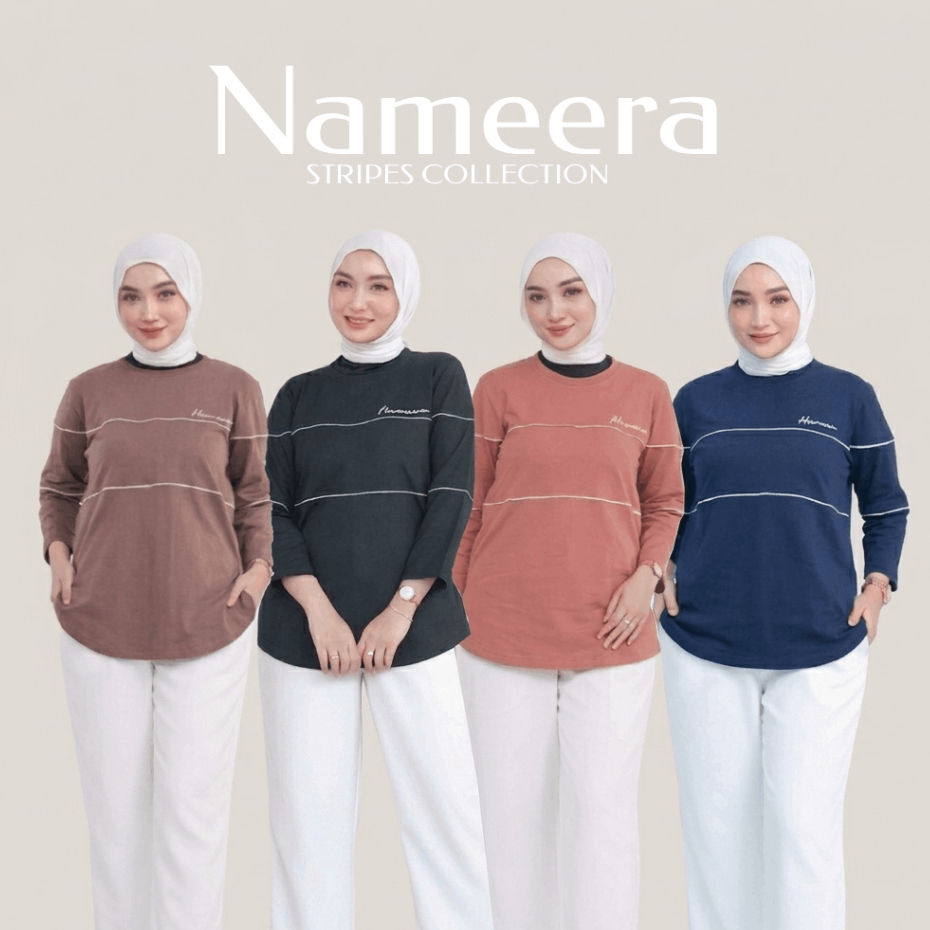 ORIGINAL || Kaos Wanita Nameera Lengan 7/8 Cotton Combed 20s Adem Nyaman Baju Harian Kekinian